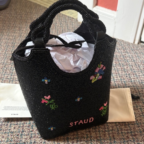 STAUD BEADED COTE BAG FIRST BLOOM night NWT - Picture 9 of 12